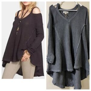 NWT Brand Inspired Gray Off-Shoulder Waffle Knit Top Size L